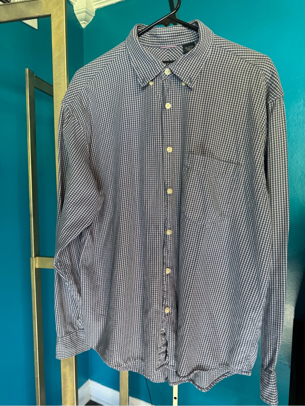 Izod Men's Blue and Pink Micro-Check Button-Down Shirt